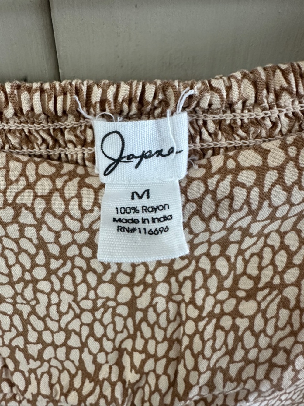 Japna Beige Cream Animal Print Asymmetrical Midi Skirt Size Medium Boho Rayon - Picture 2 of 7